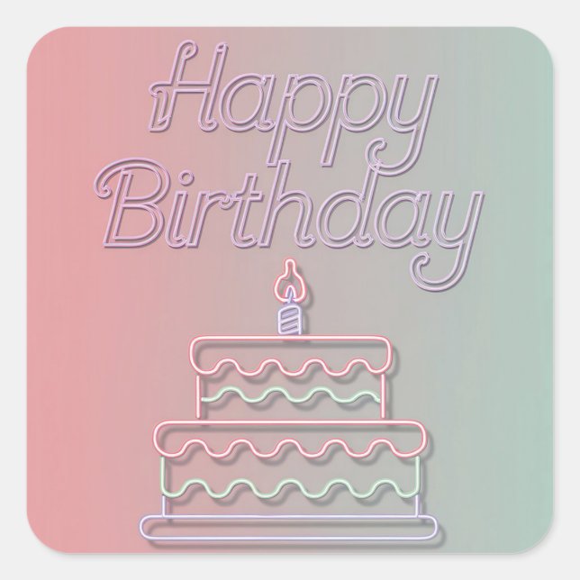 Happy Birthday Neon Sign Design Square Sticker (Front)