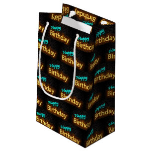 Happy Birthday neon sign on brick Small Gift Bag