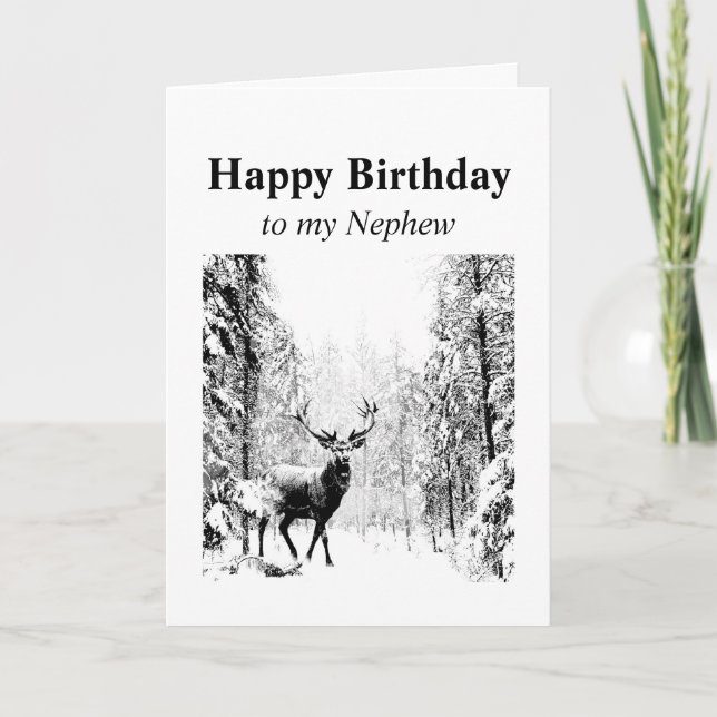Happy Birthday Nephew Vintage Stag, Deer Card (Front)