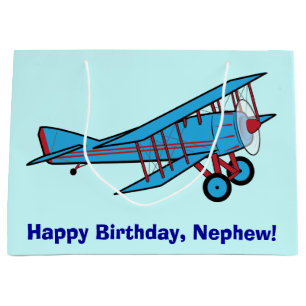 Happy Birthday Nephew with Aeroplane Large Gift Bag