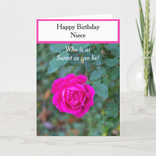 Happy Birthday Niece Bright Pink Rose Cupcake Card