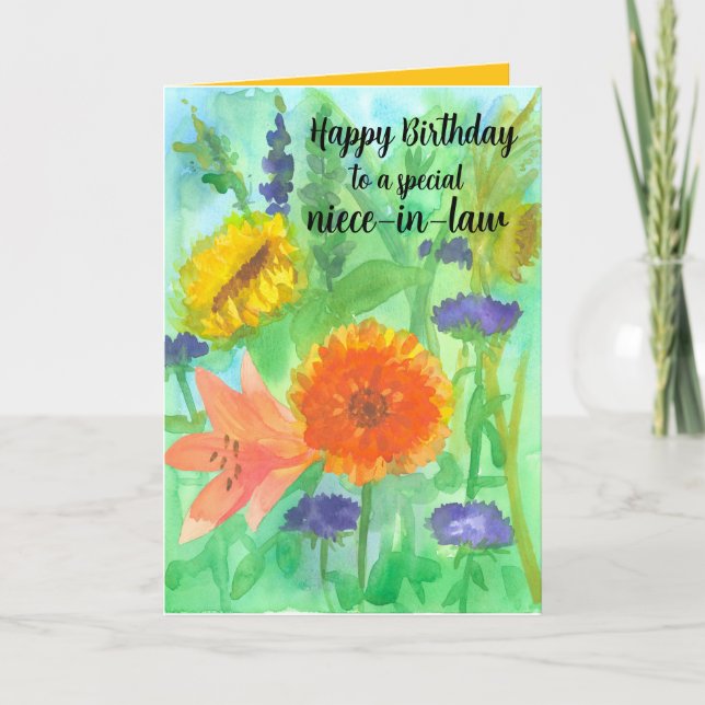 Happy Birthday Niece in Law Sunflower Garden  Card (Front)