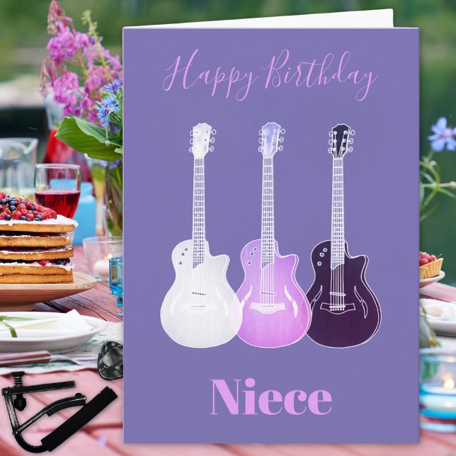 Happy Birthday Niece Pink Guitars Card (Rock and roll pink guitar happy birthday niece custom greetings card)