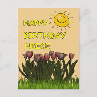 Happy Birthday Niece Sun and Flowers Postcard