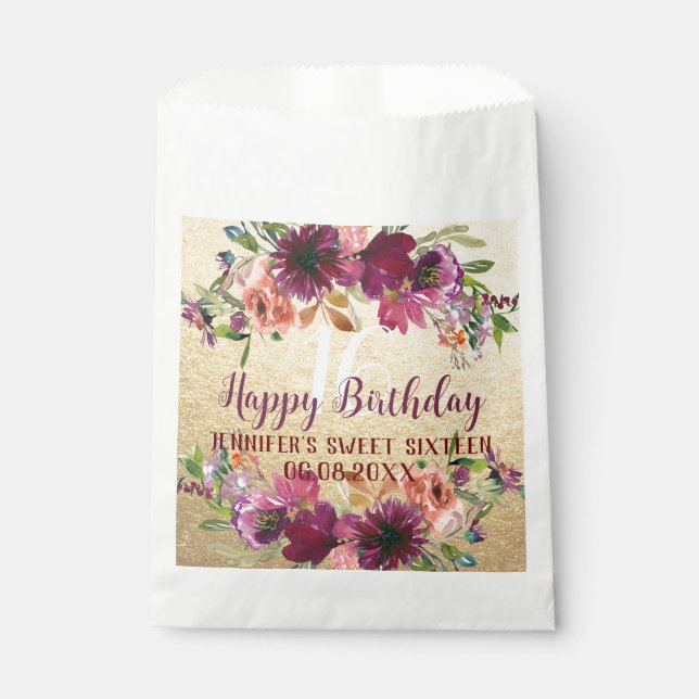 Happy Birthday Niece Sweet 16 party gift floral Favour Bags (Front)