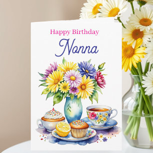 Happy Birthday Nonna Flowers and Cupcakes Card