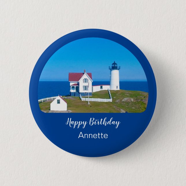 Happy Birthday Nubble Lighthouse  6 Cm Round Badge (Front)