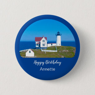 Happy Birthday Nubble Lighthouse 6 Cm Round Badge