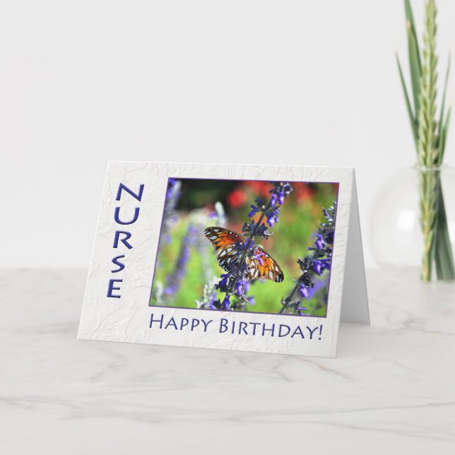 Happy Birthday Nurse Floral Butterfly Card (Front)