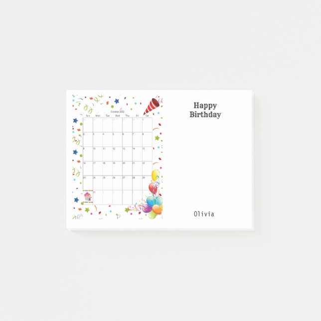 Happy Birthday October 2022 Post-it Notes (Front)