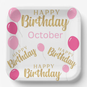 Happy birthday October Birthdays Paper Plate