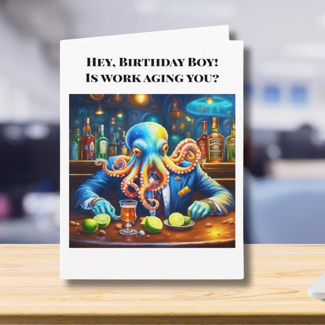 Happy Birthday Octopus Co Worker At Bar Card (Creator Uploaded)