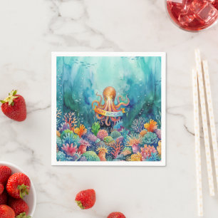 Happy Birthday Octopus Ocean Sea Life Water Fish Napkin