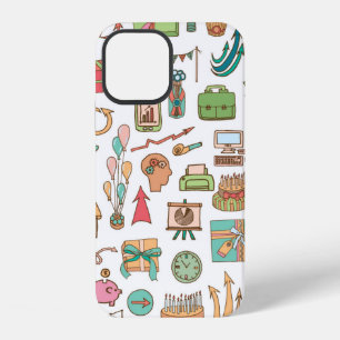 Happy birthday office elements in sketch doodle ha iPhone 12 case