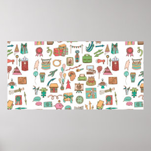 Happy birthday office elements in sketch doodle ha poster