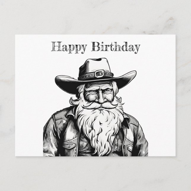 Happy Birthday Old Cowboy in Leather Jacket  Postcard (Front)