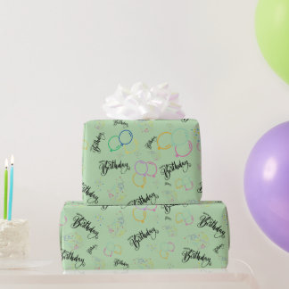 Happy Birthday on Pale Green Wrapping Paper