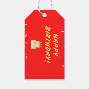 Happy birthday on red gift tags