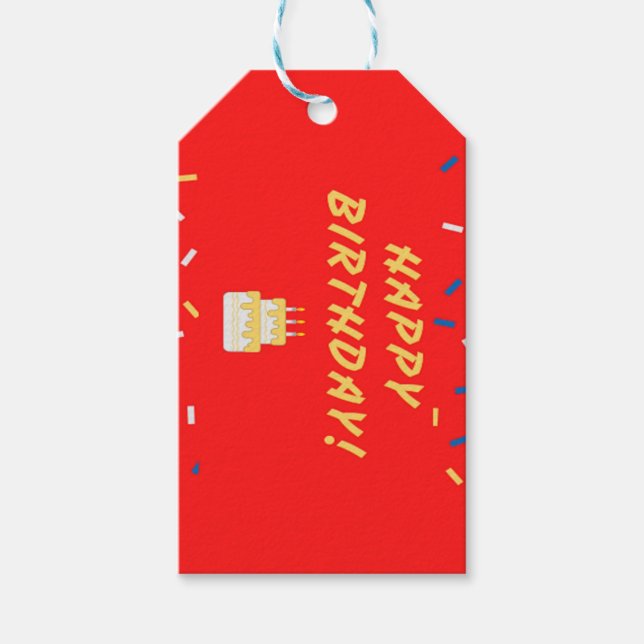 Happy birthday on red gift tags (Front)