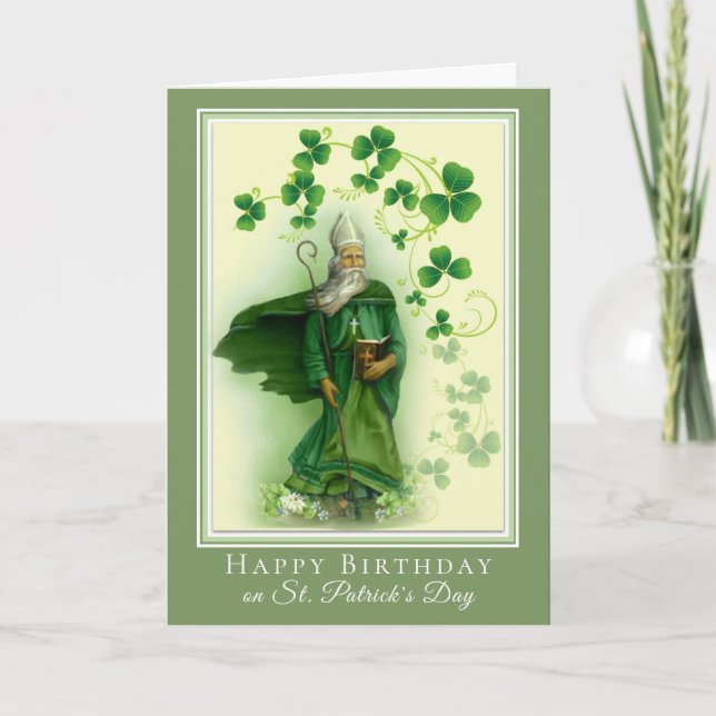 Happy Birthday on  St. Patrick's Day Shamrocks Card (Front)