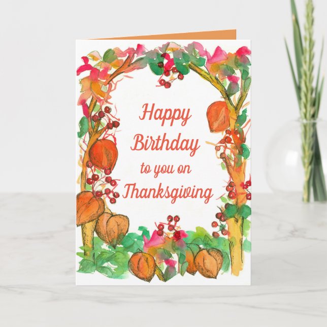 Happy Birthday On Thanksgiving Fall Leaves Card (Front)