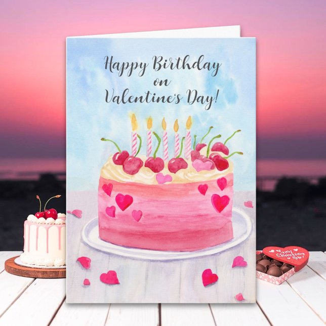Happy Birthday on Valentines Day Cherry Vanilla  Card (Creator Uploaded)