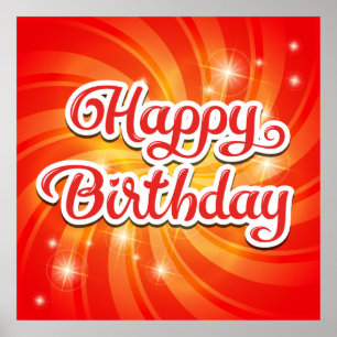 Happy Birthday Orange Background Poster