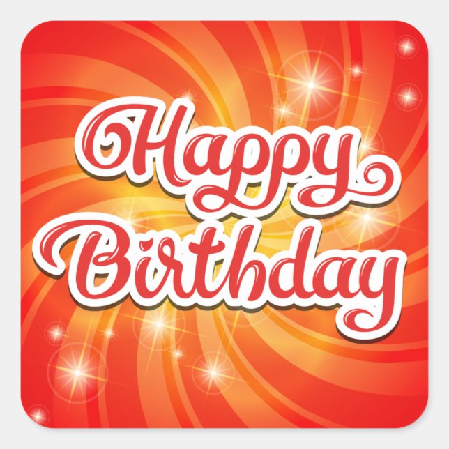 Happy Birthday Orange Background Square Sticker (Front)