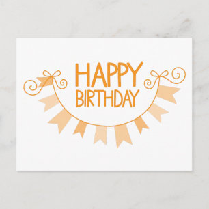 happy birthday orange bunting postcard