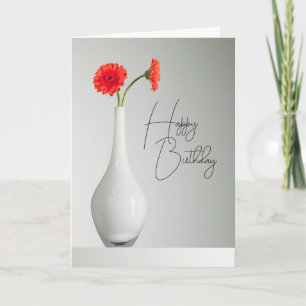 Happy Birthday   Orange Gerbera in Vase Card