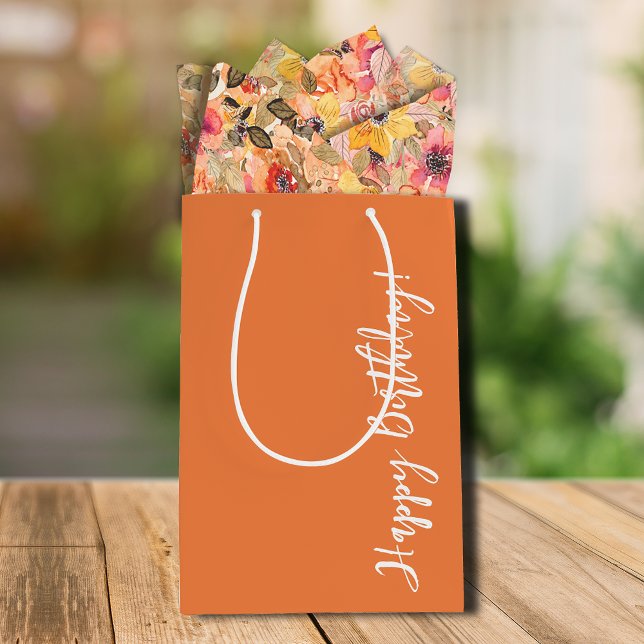Happy Birthday Orange Medium Gift Bag (Gift bag and tissue paper sold separately in our collection.)