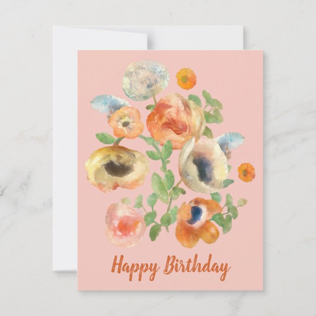 Happy Birthday Orange Spring Flowers Card (Back)