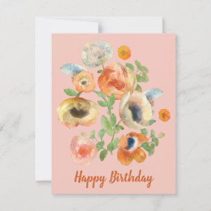 Happy Birthday Orange Spring Flowers Card