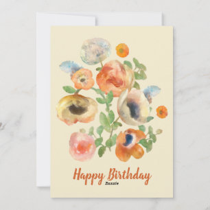 Happy Birthday Orange Spring Flowers Holiday Card