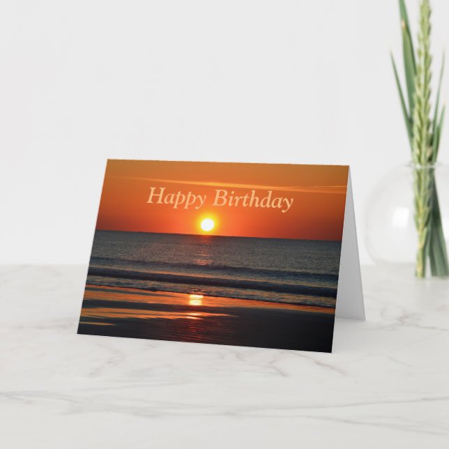 Happy Birthday Orange Sunrise on the Beach Card (Front)