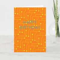 Happy Birthday Orange Yellow Modern Circuit Board 