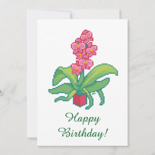 Happy Birthday, orchid pixelart, Pixel Art  Holiday Card