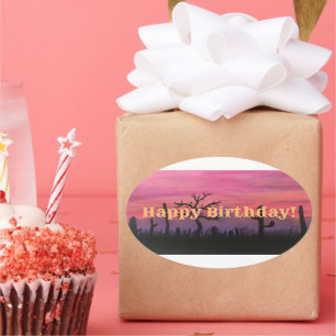 Happy Birthday Original Artwork (Catctus) Oval Sticker