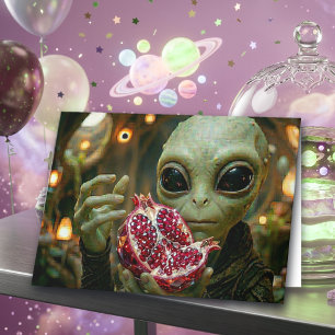 Happy Birthday Out of this World Alien and Pom Card