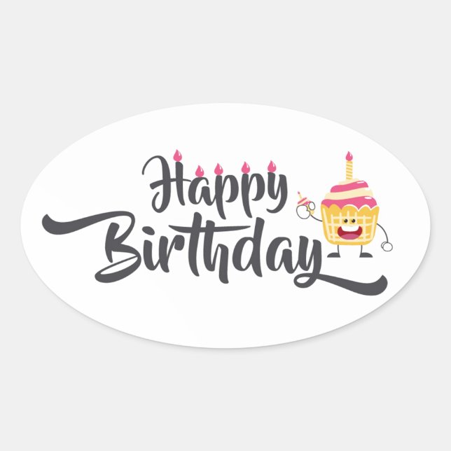 Happy Birthday Oval Sticker (Front)