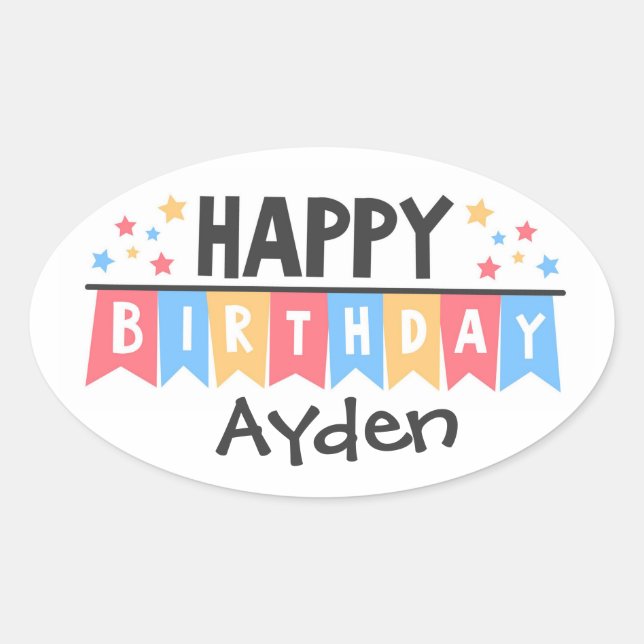 Happy Birthday Oval Sticker (Front)