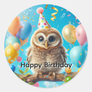 Happy Birthday Owl Classic Round Sticker