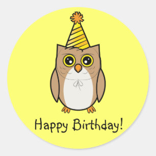 Happy Birthday Owl Classic Round Sticker