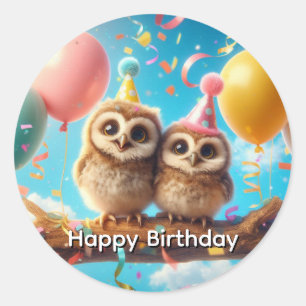 Happy Birthday Owl Classic Round Sticker
