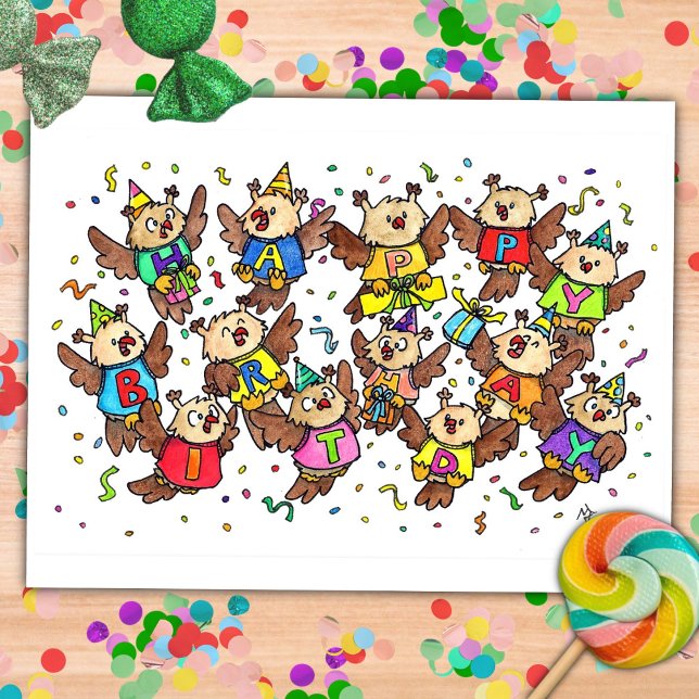 Happy Birthday Owls by Nicole Janes Postcard (Creator Uploaded)