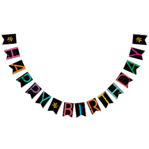 HAPPY BIRTHDAY Paint Splatter Effect Text On Black Bunting