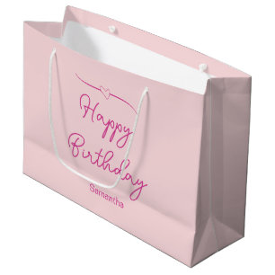 Happy Birthday Pale Pink Cute Heart and Name Large Gift Bag
