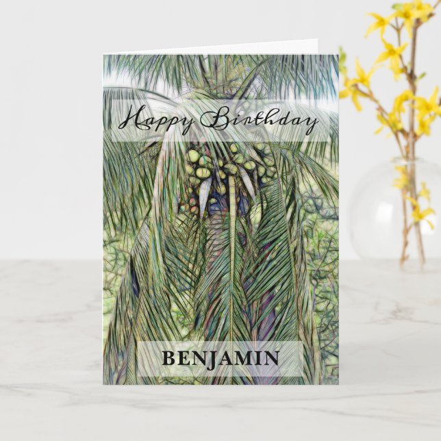 Happy Birthday Palm Trees Tropical Nature Card (Yellow Flower)
