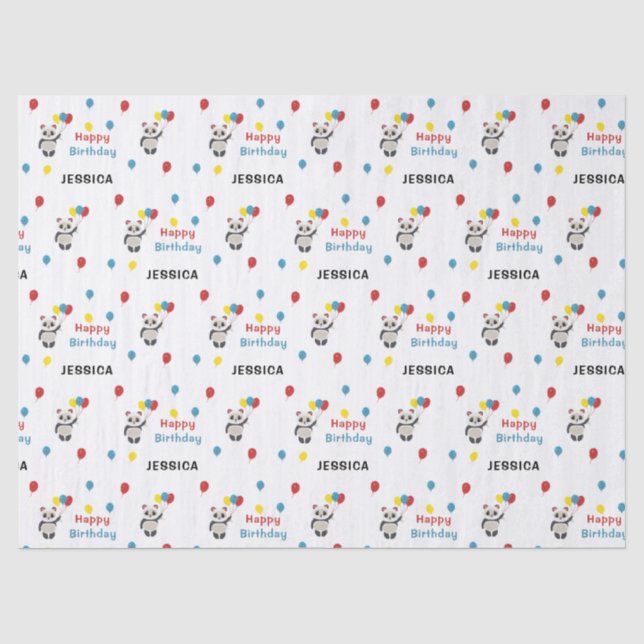 Happy birthday Panda bear white Tissue Paper (Front)