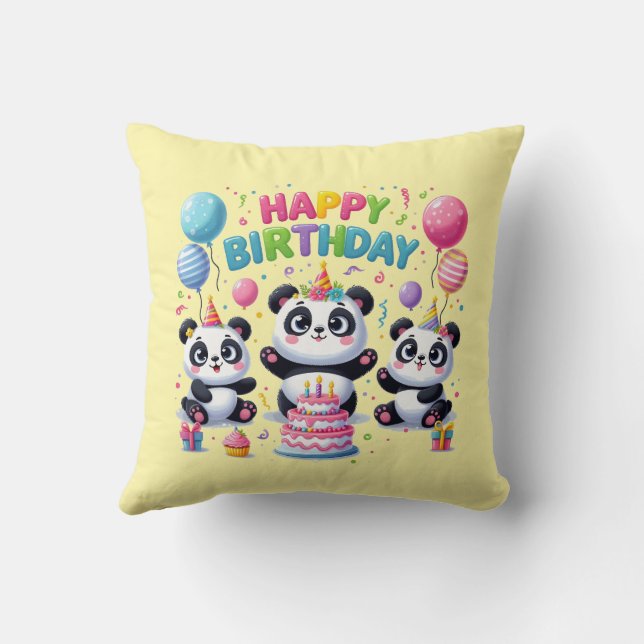 Happy Birthday Pandas Cushion (Back)